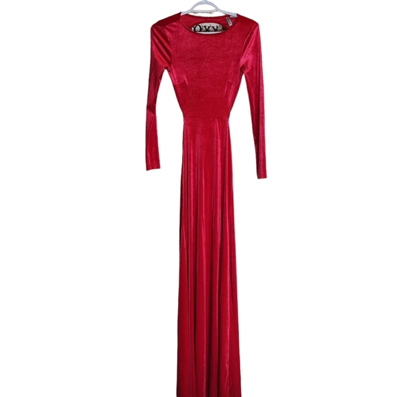 H&M Red Velour Long Sleeve Maxi Dress with Slit and Open Back Size XS - Picture 1 of 9